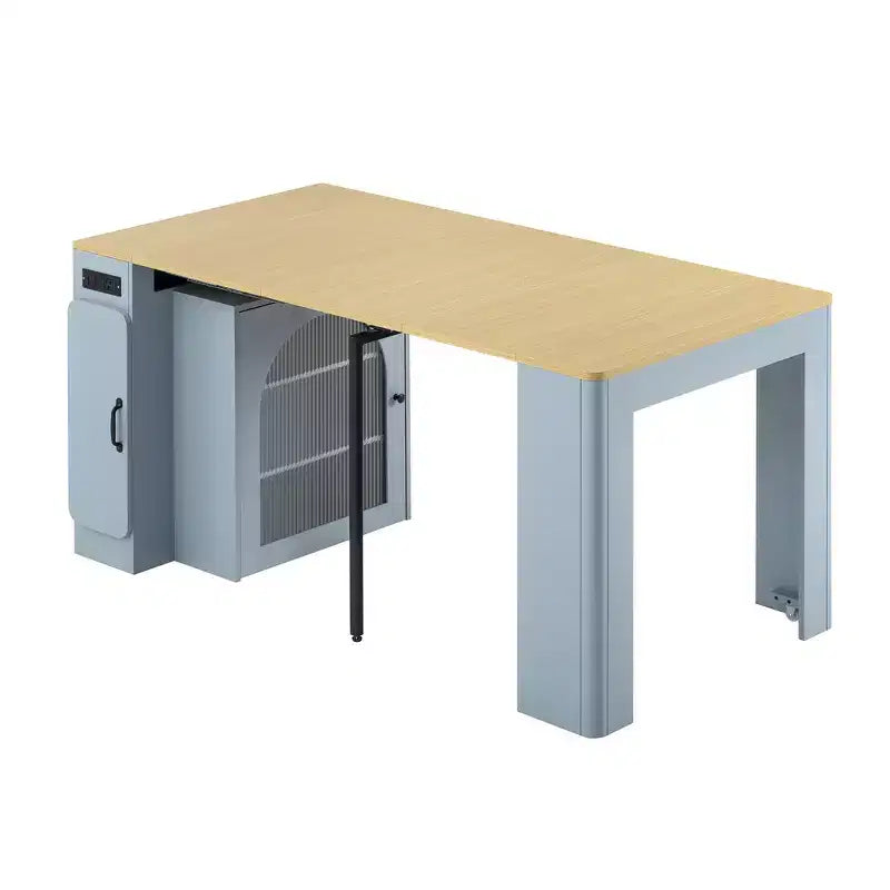 Whisen Extendable Dining Table, Mobile Rolling Island Table with 3 Removable Middle Leaves, Storage Cabinet