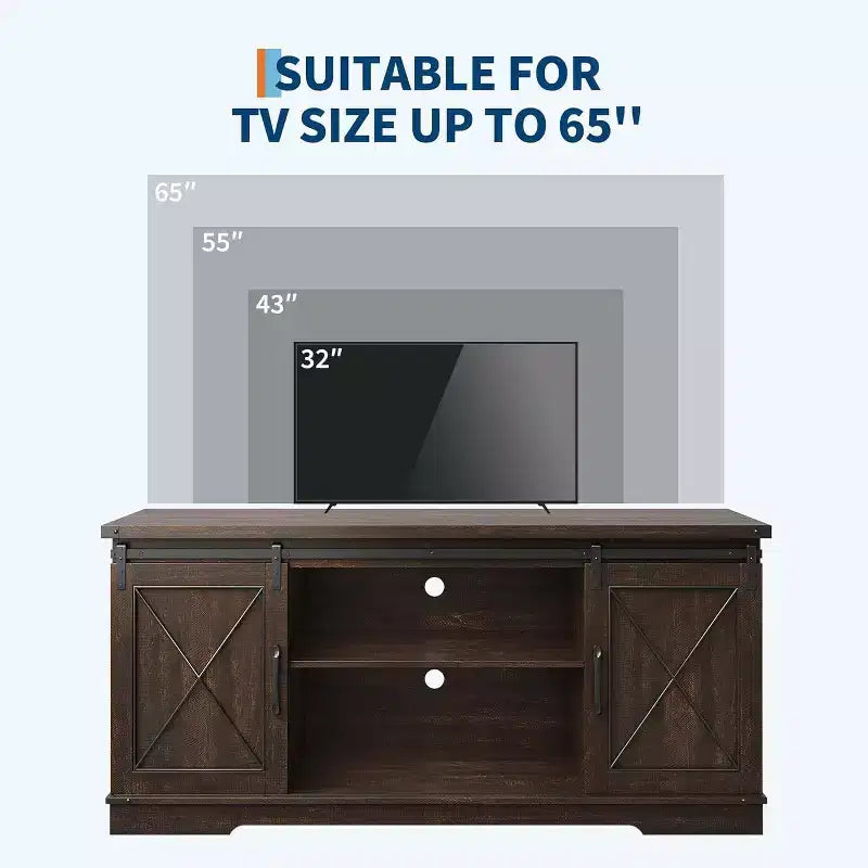 Farmhouse TV Stand for TVs Up to 65, Entertainment Center with Sliding Barn Doors & Storage Cabinets, Media Console Table for Living Room, Bedroom