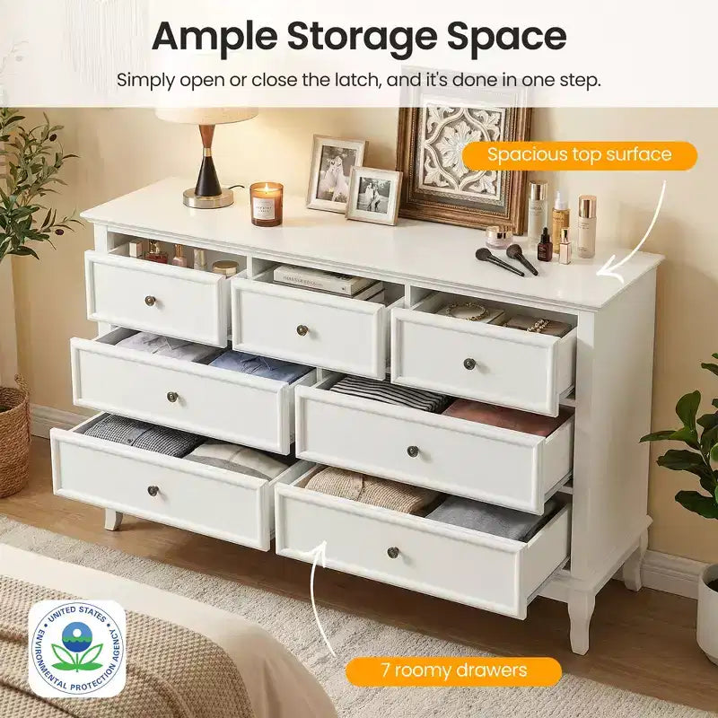 7 Drawer Dresser with Solid Wood Legs