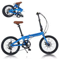 NAYSAYE 20 Inch Folding City Bike Lightweight Aluminum Frame 7 Speed for Commuting and Travel, Blue, 57.09*24.8*39.37