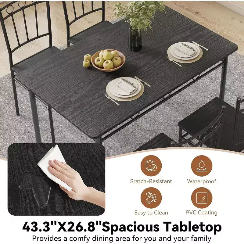 Dyonery Rectangular Dining Table Set for 4,5-Piece Kitchen Table and 4 Chairs,Dining Room Table Set,Space-Saving Kitchen Table Set for Small Space