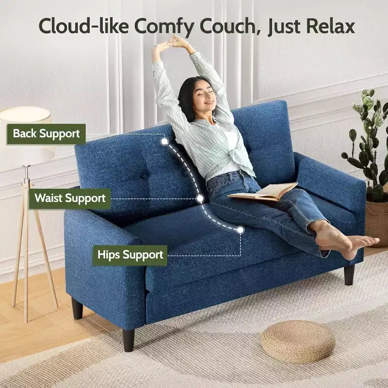 Dyonery 50 Loveseat Sofa, 2-Seater Love Seat for Office & Small Spaces, 24 Deep Seat, FSC Solid Wood Frame, Tool-Free Assembly