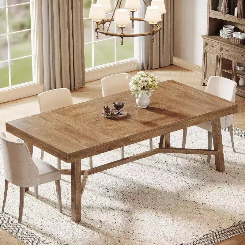 70.9-Inch Farmhouse Dining Table for 6-8, Large Rectangle Kitchen Table with Reinforced Legs, Natural