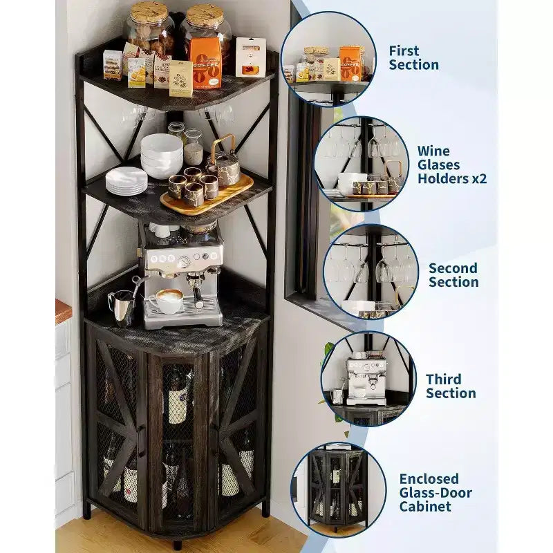 Garvee 5-Tier Corner Bar Cabinet, 71.5 Tall Liquor Cabinet with LED Lights for Home