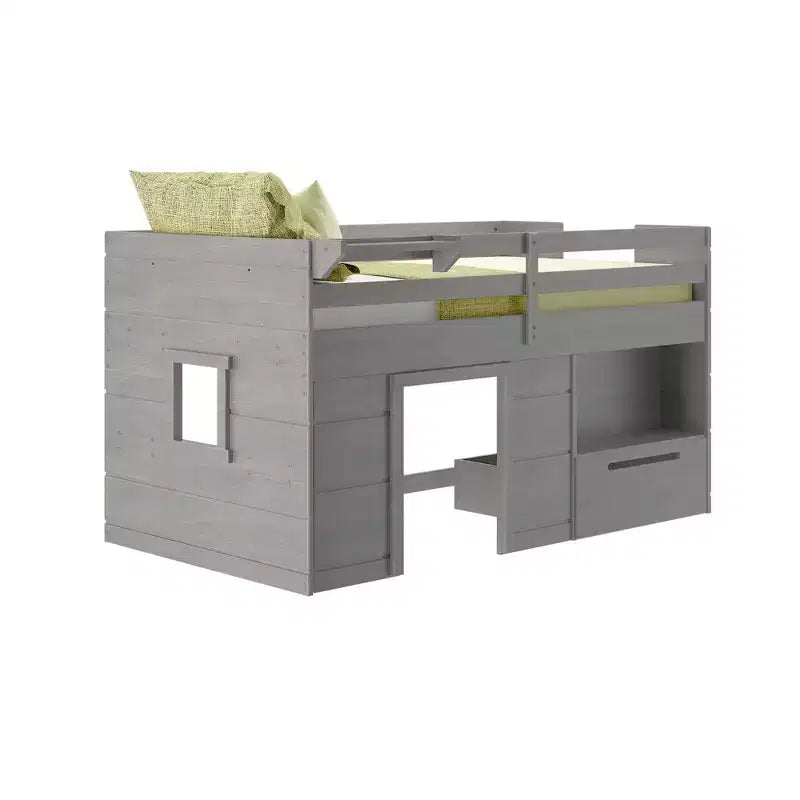 Max & Lily Modern Farmhouse Low Loft Bed with Storage Drawer, Solid Wood Bed for Kids