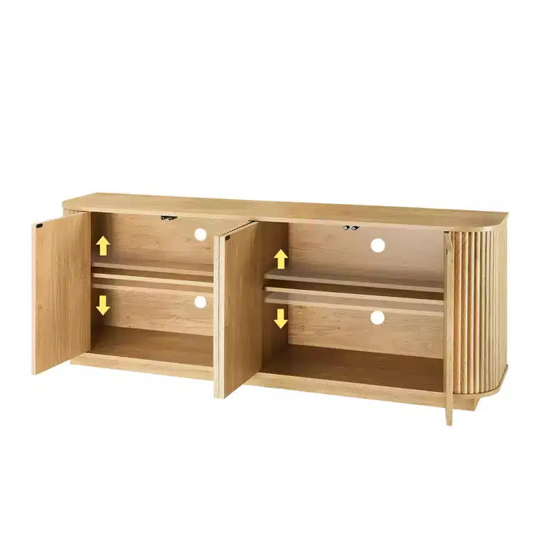 JVNOXK Buffet meuble de rangement meuble TV avec motif vague Buffet Armoire rayée verticale en bois pour cuisine/chambre/entrée. Naturel