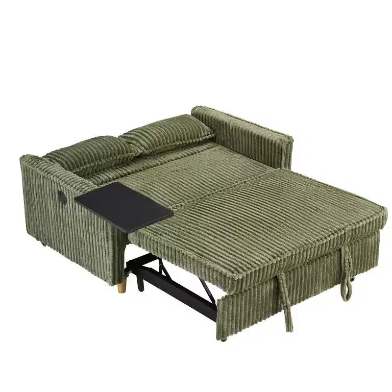TUYOHW Space-Saving Convertible Sofa,Corduroy Sofa Bed with Movable Tabletop & USB Port,Multi-Functional Loveseat for Living Room