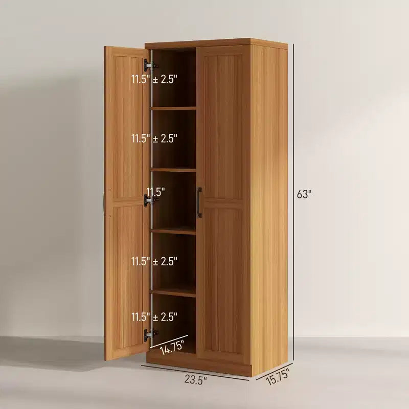 63 2-Door Kitchen Pantry, Freestanding Storage Cabinet with 5-tier Shelving and 2 Adjustable Shelves for Dining Room