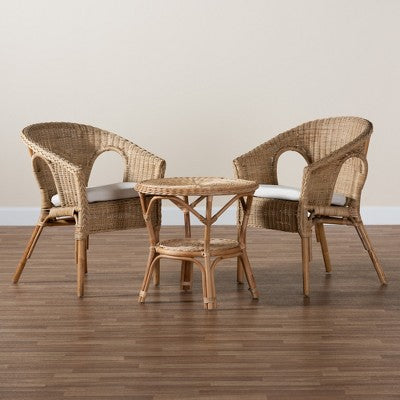 Ensemble de salon 3 pièces Baxton Studio Abbey en rotin antique marron naturel, style bohème moderne