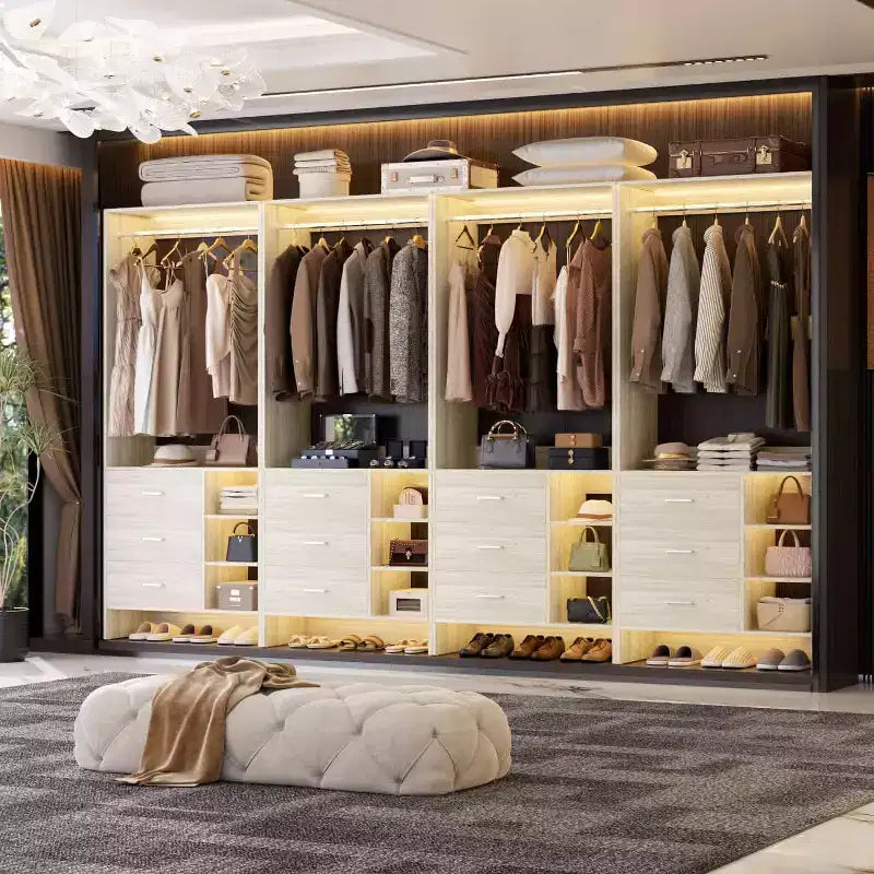 Besiost Set of 4 Closet Organizer with Wooden Drawers and Hanging Rods