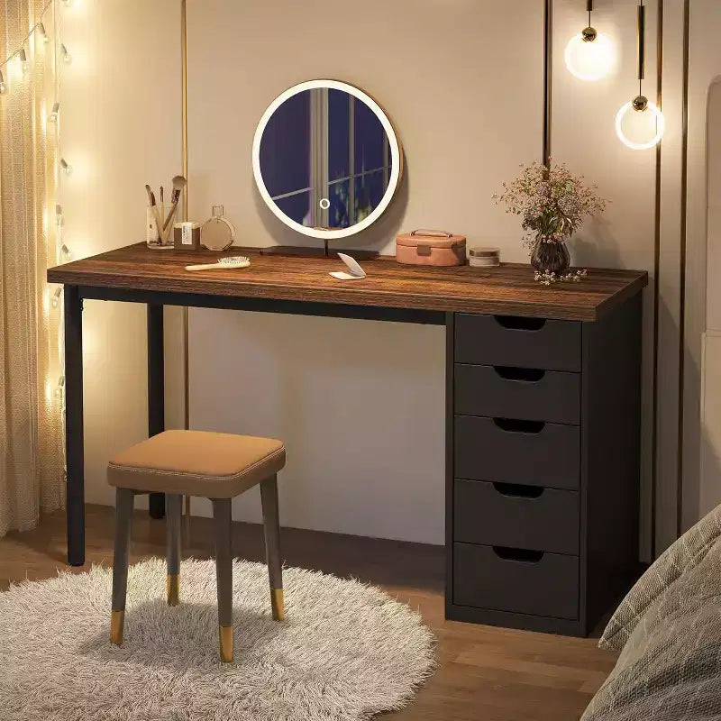 Lantine Computer Desk with 5 Drawers, 47 inches Modern Simple Home Office Desk Study Writing Table for Small Spaces