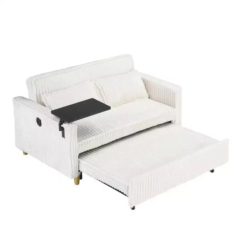 TUYOHW Space-Saving Convertible Sofa,Corduroy Sofa Bed with Movable Tabletop & USB Port,Multi-Functional Loveseat for Living Room