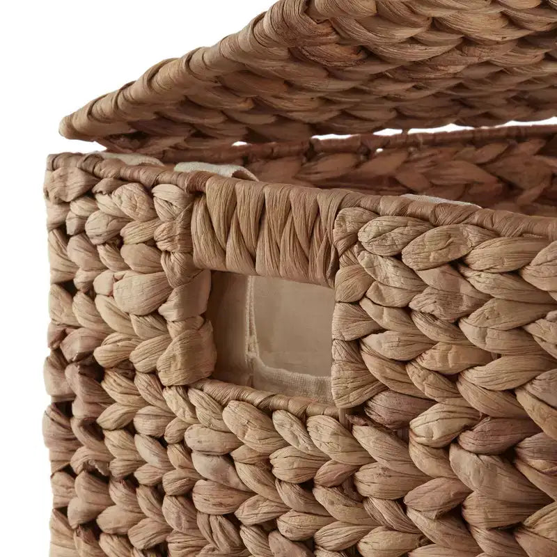 Casafield 2-Section Laundry Hamper with Lid and Removable Liner Bags, Woven Water Hyacinth Laundry Basket Sorter for Clothes