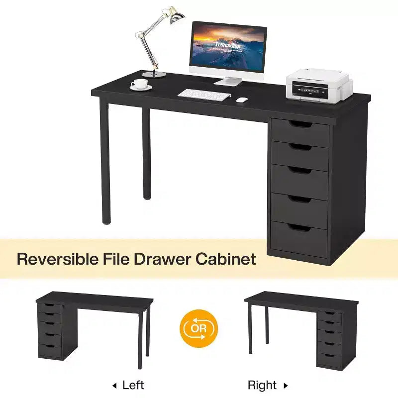 Lantine Computer Desk with 5 Drawers, 47 inches Modern Simple Home Office Desk Study Writing Table for Small Spaces