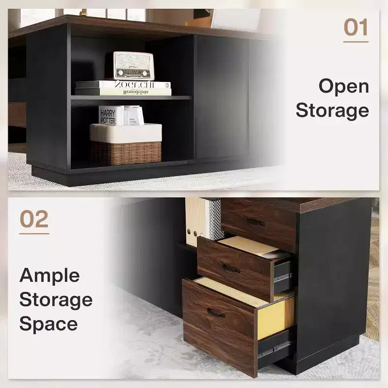 Lantine Modern 78 L-Shaped Executive Desk with Drawers and Lateral File Cabinet