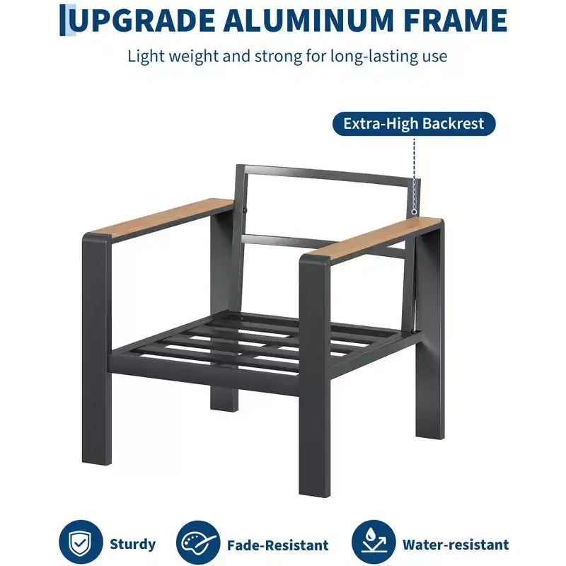 Aluminum Patio Furniture Set, Outdoor Sectional Sofa with 5 Thick Cushions, 4 Armrests & Coffee Table for Garden, Deck, Backyard