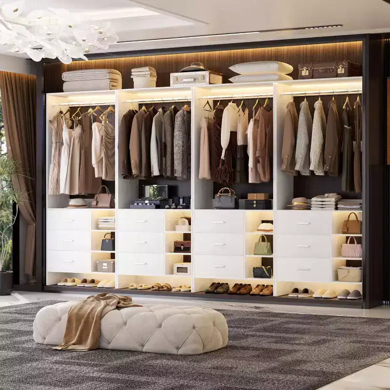 Besiost Set of 4 Closet Organizer with Wooden Drawers and Hanging Rods