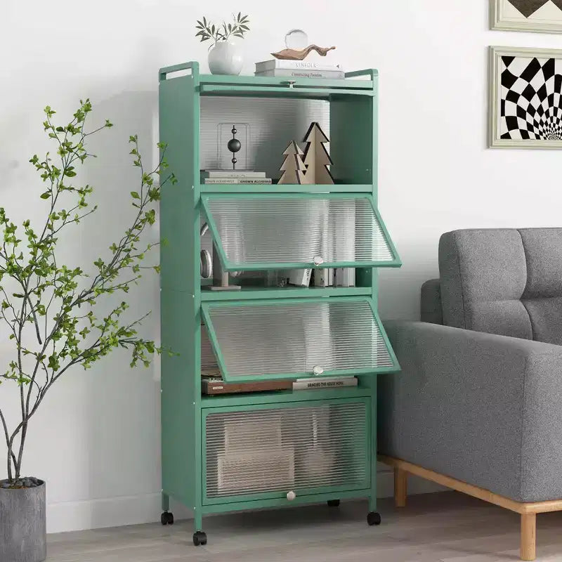 Costway 5-Tier Kitchen Bakers Rack Storage Cabinet Mobile Microwave Stand Flip-up Doors White/Black/Grey/Green
