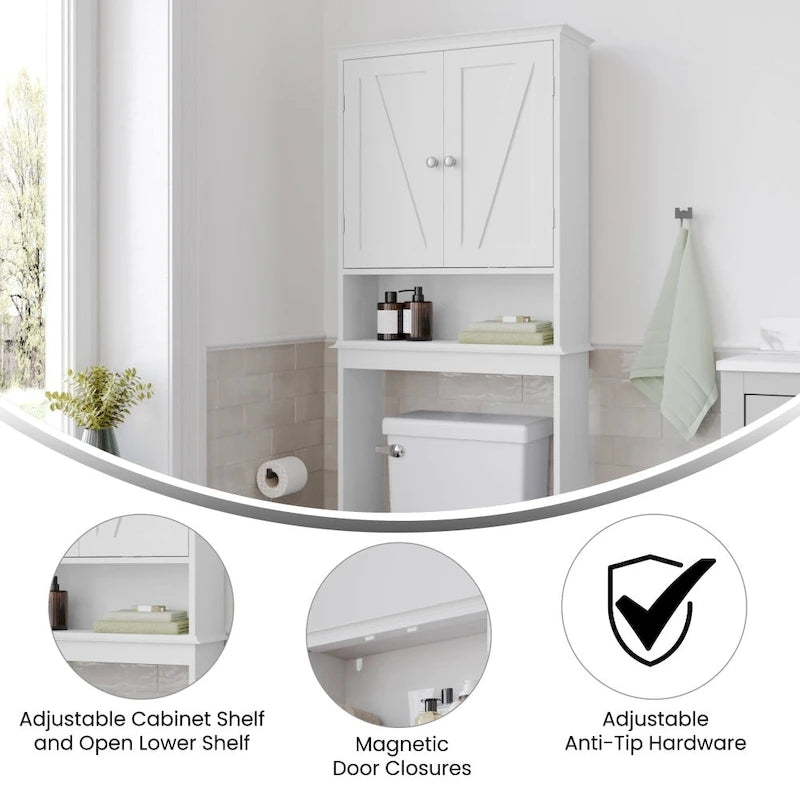 Farmhouse Over the Toilet Cabinet with Shelves and Magnetic Closure Doors