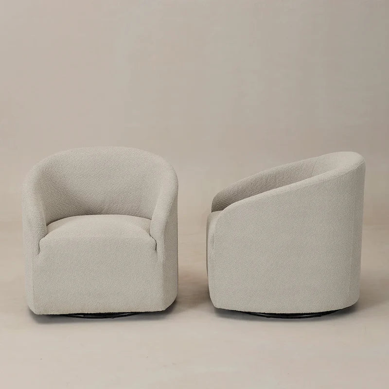 Fauteuil tonneau pivotant tapissé en tissu bouclé KINWELL 32 W (ensemble de 2)