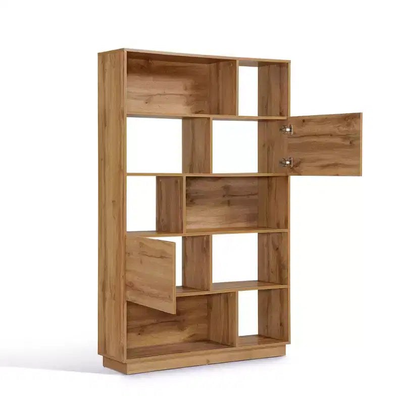 LuxenHome 68 Tall Bookcase with 8-Shelf and 2-Cabinet, 5-Tier Cube Unit Bookcase with Doors, Display Bookshelf with Storage for Living Room Brown