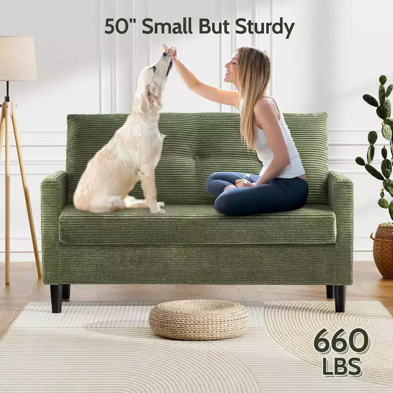 Dyonery 50 Loveseat Sofa, 2-Seater Love Seat for Office & Small Spaces, 24 Deep Seat, FSC Solid Wood Frame, Tool-Free Assembly