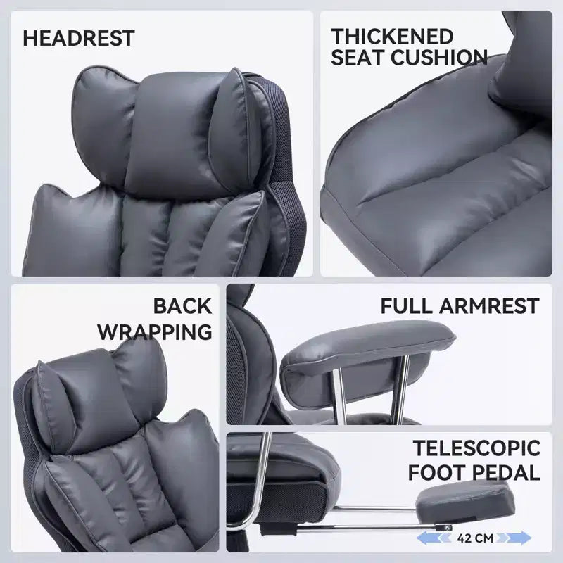 Efomao Ergonomic Desk Office Chair 400LBS, Big and Tall PU Leather Computer Chair, Executive Desk Chair with Footrest and Lumbar Support