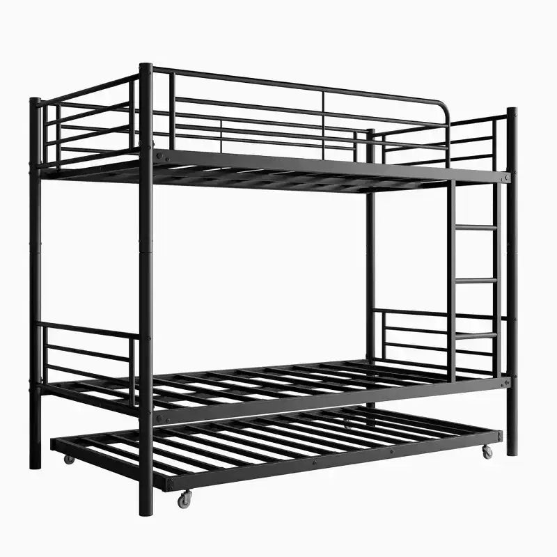MAYEERTY Lit superposé noir en métal, taille double, avec lit gigogne, échelle, barrière de sécurité pleine longueur, sans bruit, pas besoin de sommier tapissier