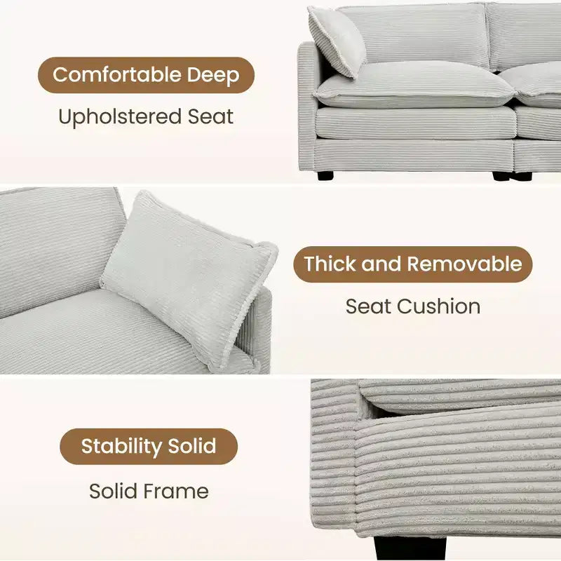 Modern 113.4D*79.13W Oversized Corduroy Modular 5-Seat Sectional Sofa Set with Ottoman U Shaped Sofa Couch with Corner Sofa,HYLEORY
