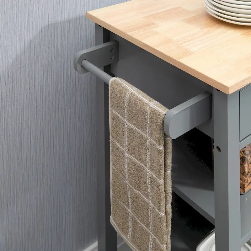 HOMCOM Compact Kitchen Island Cart on Wheels, Rolling Utility Trolley Cart with Storage Shelf & Drawer for Dining Room