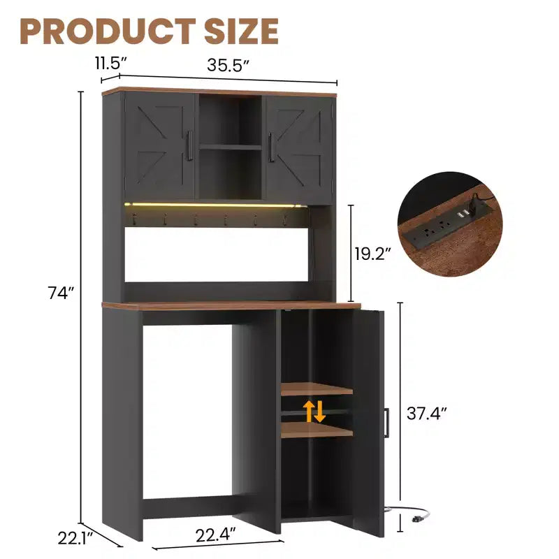 Besiost Kitchen Pantry Cabinet with Mini Fridge Space, Coffee Bar Cabinet with Storage Shelf