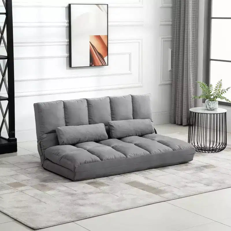 Convertible Floor Sofa Chair, Folding Couch Bed, Guest Chaise Lounge with 2 Pillows, Adjustable Backrest and Headrest, 51.25 L