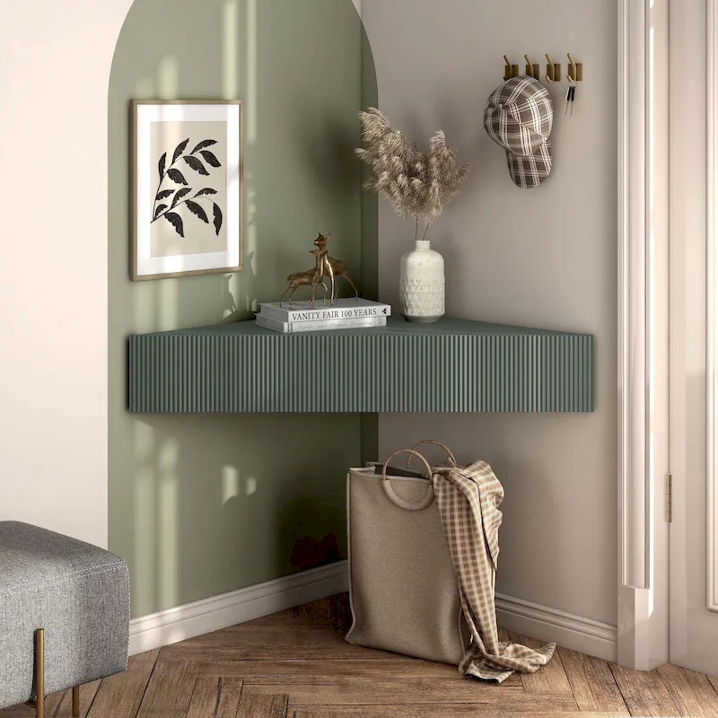 47 Corner Floating TV Stand, 3 Shelves, Transitional Style, Space-Saving Wall Mount
