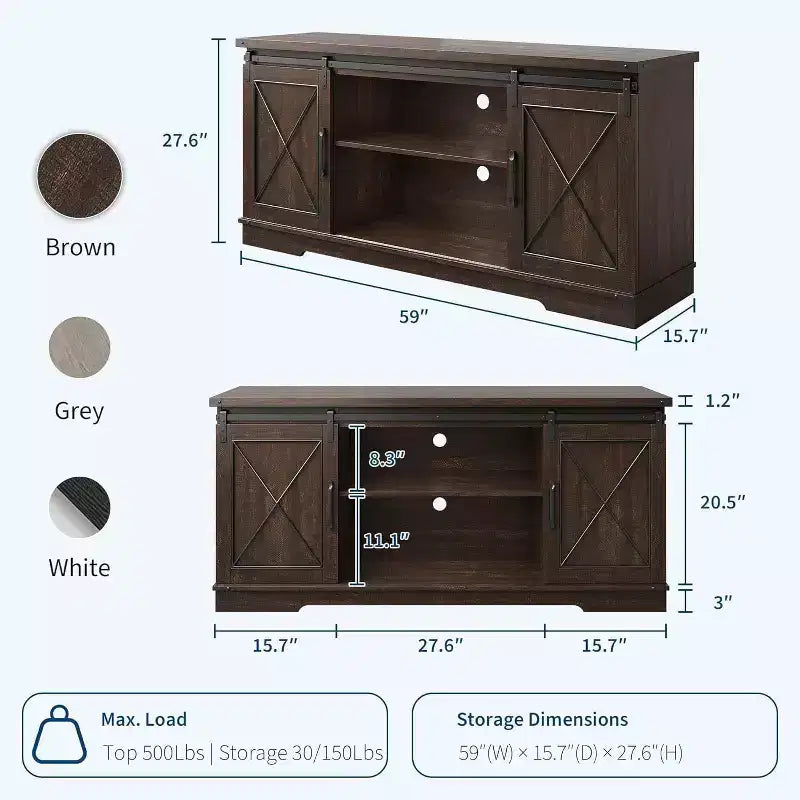 Farmhouse TV Stand for TVs Up to 65, Entertainment Center with Sliding Barn Doors & Storage Cabinets, Media Console Table for Living Room, Bedroom