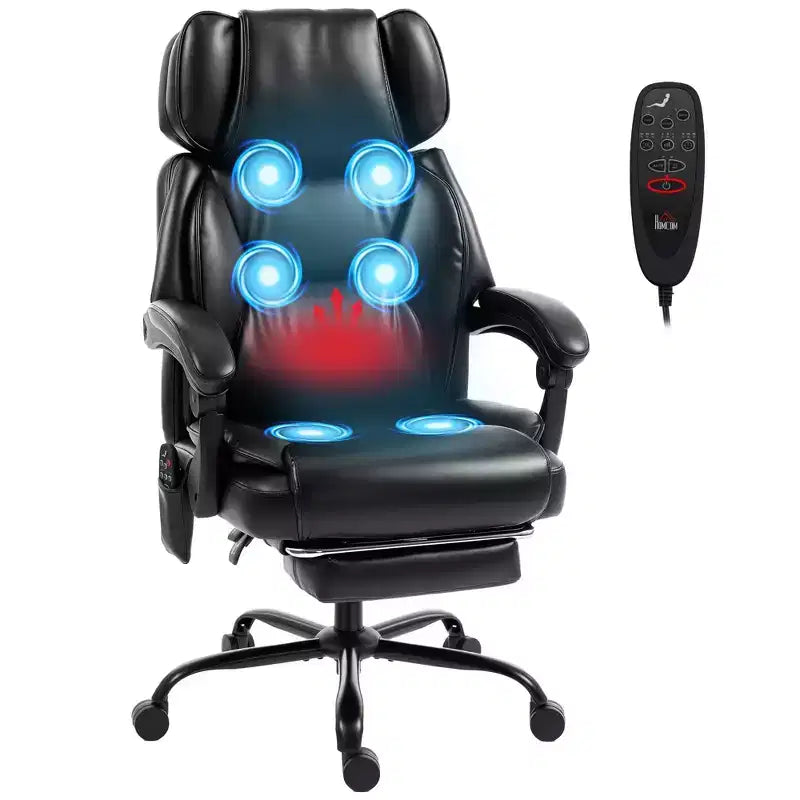 HOMCOM High Back Vibration Massage Office Chair, Heated Reclining Computer Chair with Footrest, Adjustable Headrest