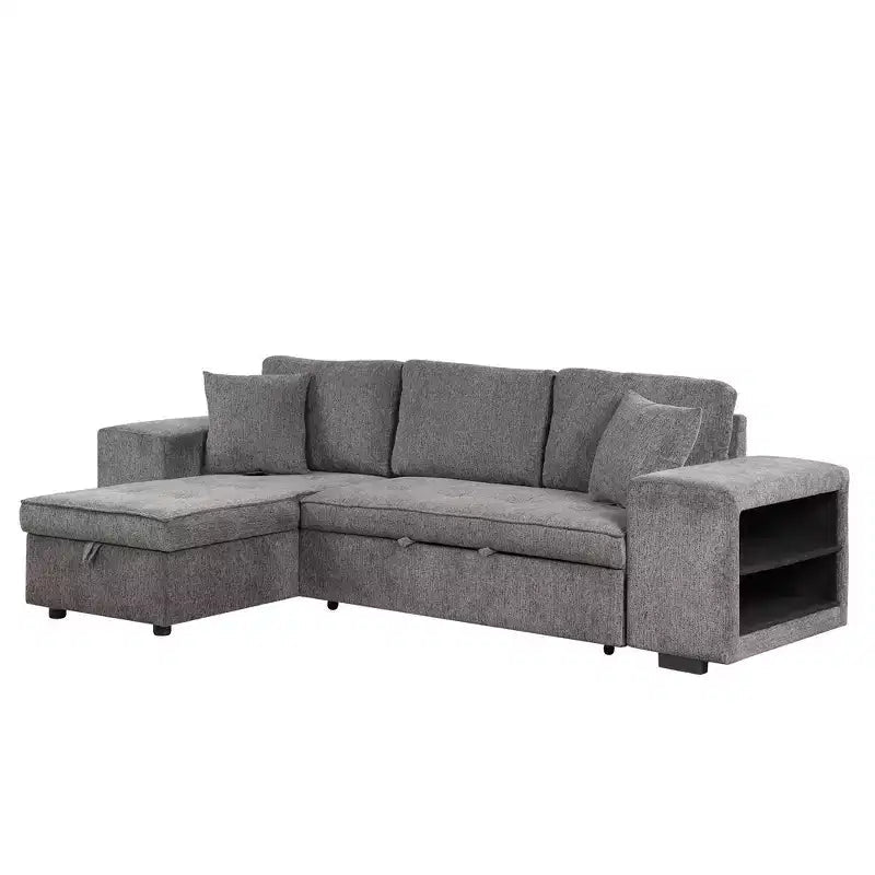 104.5 Reversible L-Shape Sleeper Sectional with Storage Chaise & 2 Stools - Convertible 3-Seat Sofa Bed for Living Room