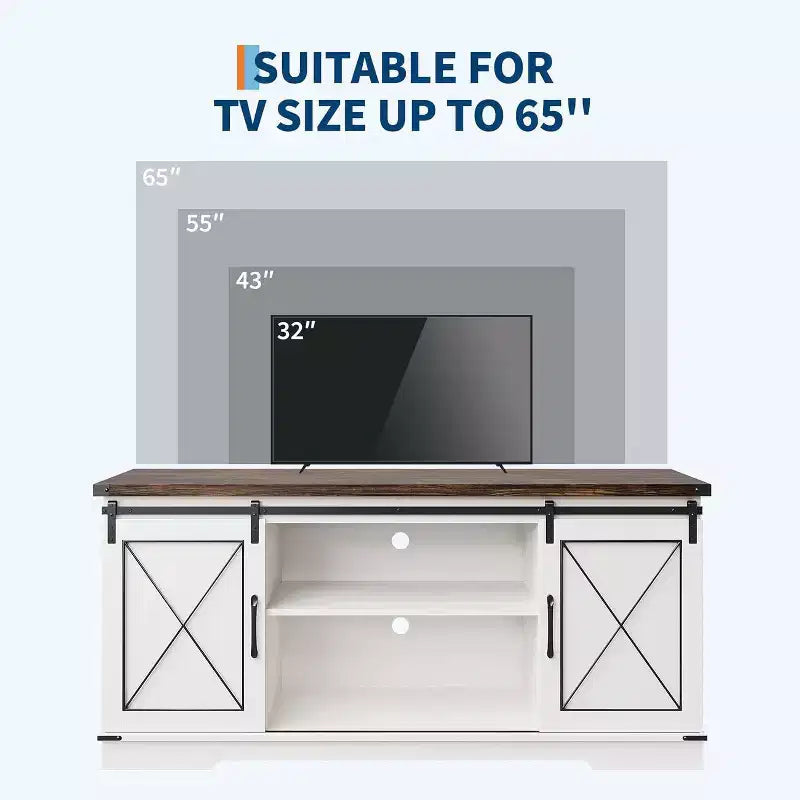 Farmhouse TV Stand for TVs Up to 65, Entertainment Center with Sliding Barn Doors & Storage Cabinets, Media Console Table for Living Room, Bedroom