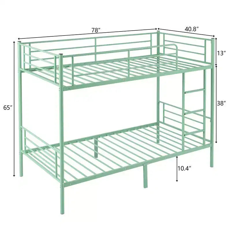 Karl Home Twin Over Twin Steel Bunk Bed Frame Ladder Bedroom Dorm Room for Kids Adult Children