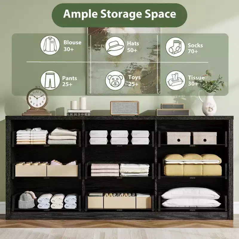 9 Drawer Dresser for Bedroom, Wide Modern Wooden Chest of Drawers with Large Storage, Wood Dresser Organizer for Living Room, Hallway, Entryway