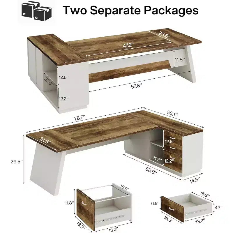 Lantine Modern 78 L-Shaped Executive Desk with Drawers and Lateral File Cabinet