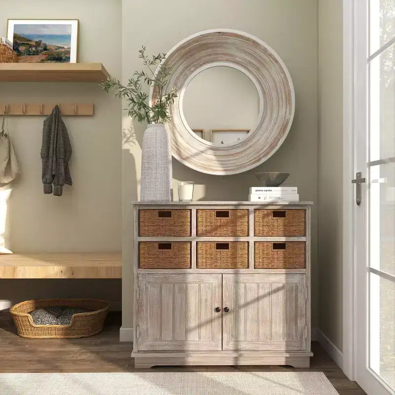 35x35 Wooden Wall Mirror with White Wash Effect Cream - Olivia & May: No Assembly, MDF Frame, Indoor Use