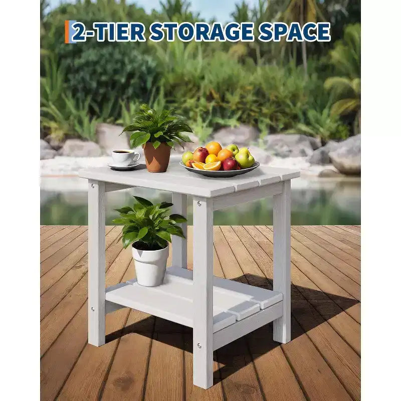 Folding Adirondack Chairs Set of 2 with Side Table, HDPE Plastic Wood Texture, 380lbs Capacity,Weather Resistant Outdoor Set for Patio, Deck,Fire Pit