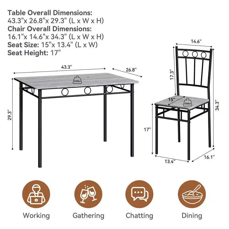 Dyonery Rectangular Dining Table Set for 4,5-Piece Kitchen Table and 4 Chairs,Dining Room Table Set,Space-Saving Kitchen Table Set for Small Space