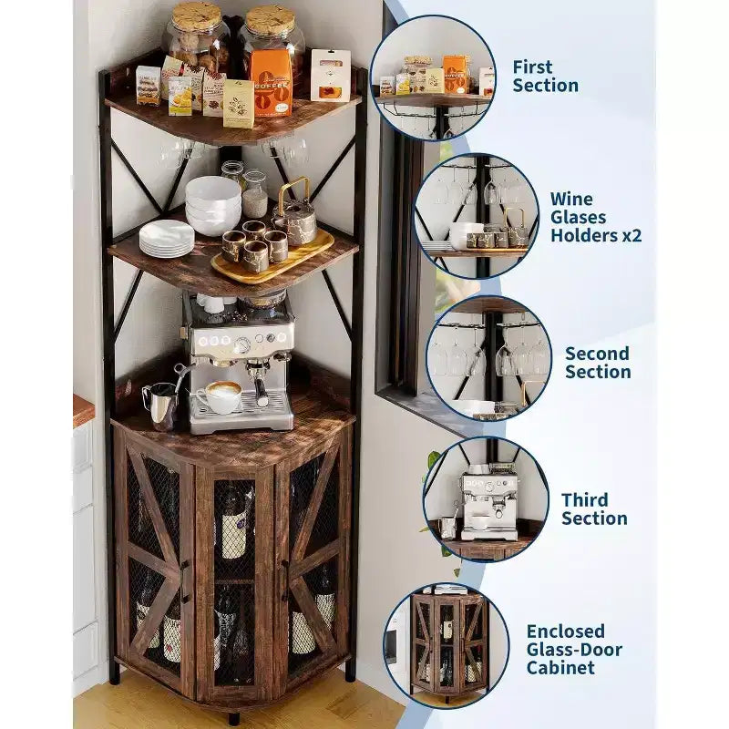 Garvee 5-Tier Corner Bar Cabinet, 71.5 Tall Liquor Cabinet with LED Lights for Home