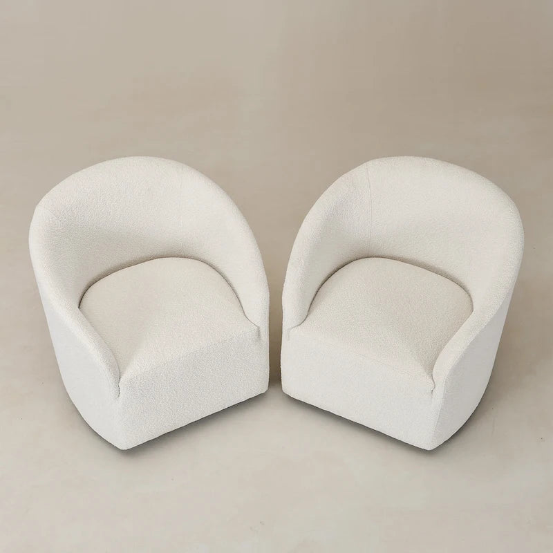 Fauteuil tonneau pivotant tapissé en tissu bouclé KINWELL 32 W (ensemble de 2)