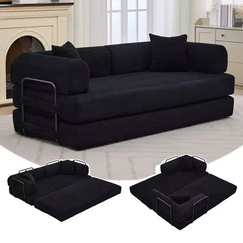 78.7 Boneless Corduroy 4-in-1 Sleeper Sofa Bed, Folding Floor Futon Loveseat with Pillows (No Assembly)