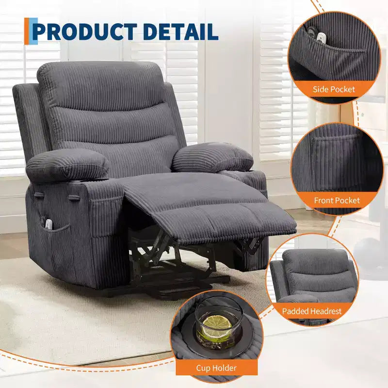 Lift Recliner Chair with Massage & Heat, Oversized Power Recliners, Home Theater Seat with 2 Cup Holders Side, Glider Reclining Single Sofa Chair