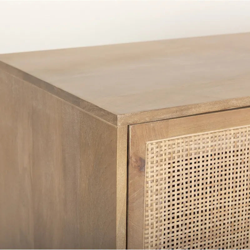 Grier Light Brown Solid Wood with Cane 4 Door Sideboard - 72.0L x 18.0W x 31.0H