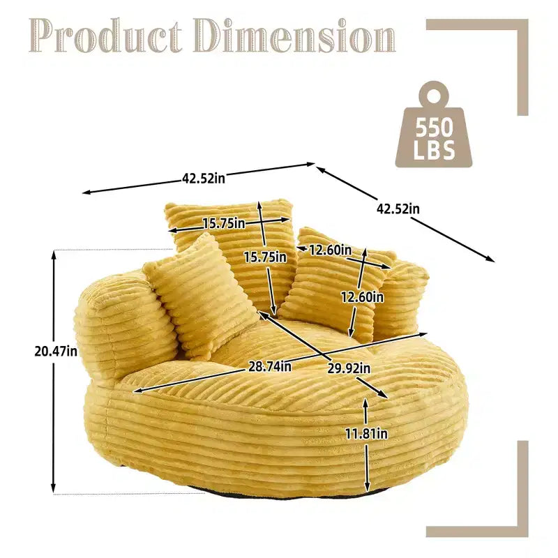 Bean Bag Sofa for Adults Kids, Oversized Corduroy Bean Bag Chair with 3 Pillows & Armrest for Living Room Bedroom