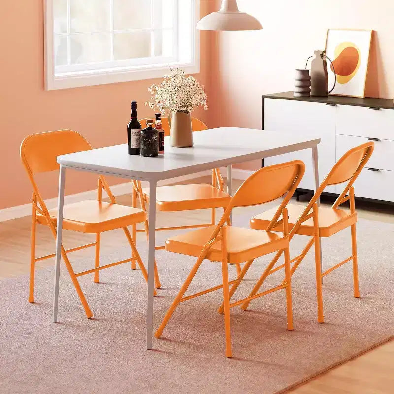 8-piece set of all-steel folding chairs with backrests, heavy-duty metal foldable dining chair set, 350 lbs capacity, suitable for indoor and outdoor